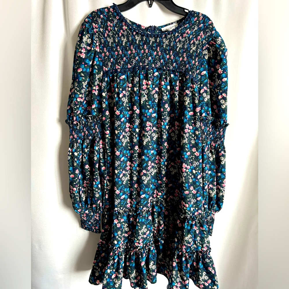 LN Allison New York blue floral smocked babydoll dress